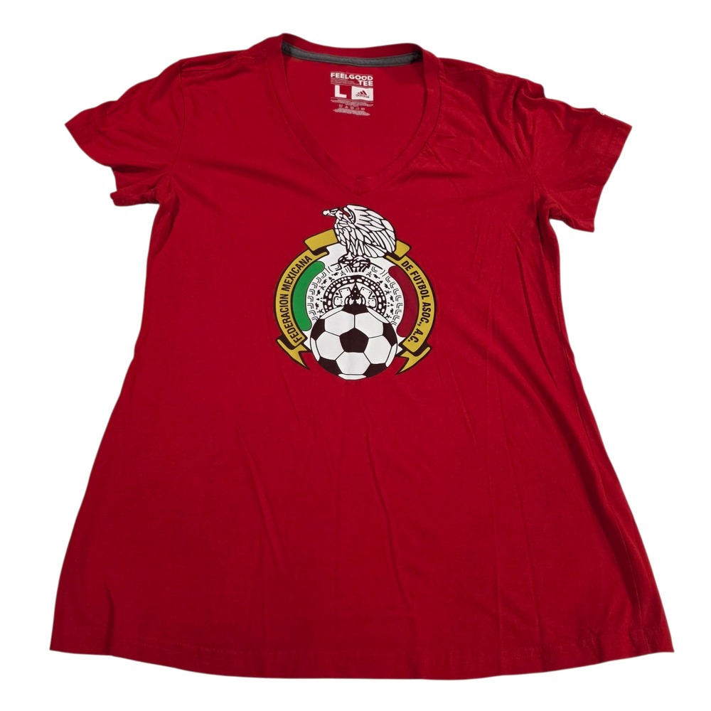 Feel Good Tee Adidas Blouse Top Womens‎ L Red Crew Neck Knit V Neck Football